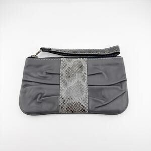Be&D Gray Leather Studded Wristlet Clutch Bag with‎ Snakeskin Accent